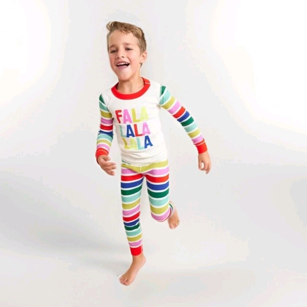 hanna andersson pajamas Size 6/7 Unisex Falalala Christmas Striped 2pc